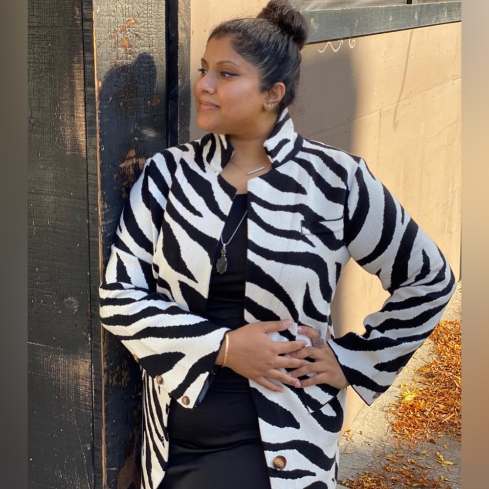 150. Nova zebra print flare sleeve knitted jacket - OS fits M-L